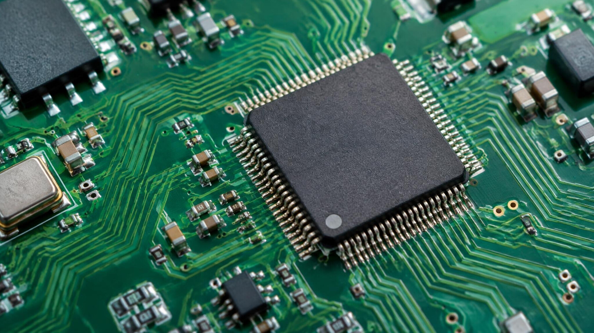 Circuit board close-up with processor
